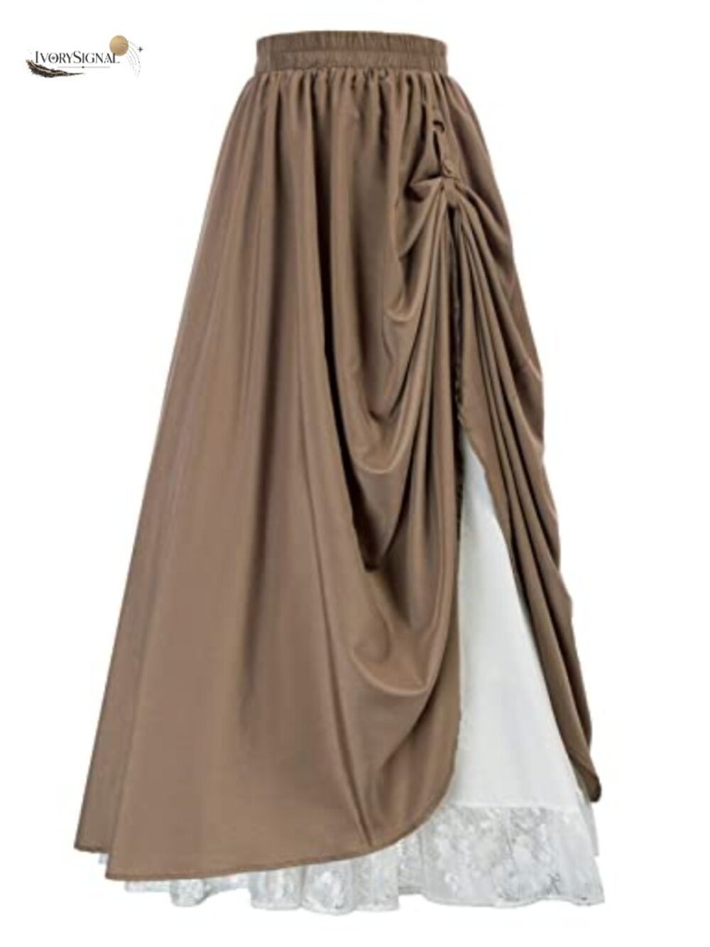 A-Line Maxi Renaissance Skirt Double Layered Elastic Waist Flowy